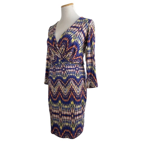 ELLA MOSS Dress Size XS NWT Stretch Knit Wrap V Neck Geometric Print $188 RV - Picture 7 of 7